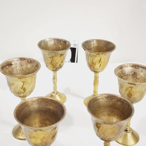 Vintage Mid-Century Modern Brass Standard & Mini Wine Goblets Stem Made in india - Picture 14 of 16